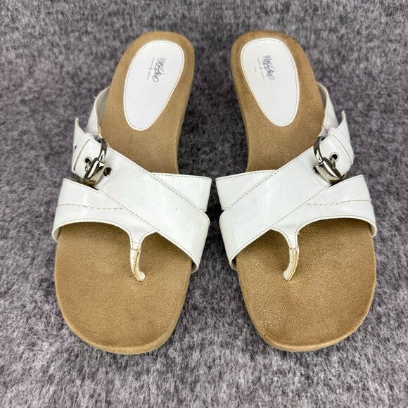 ✅Mossimo Paige Womens 9 White Strappy Thong Wedge Sandals All Man-Made Materials - Picture 6 of 12